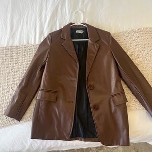 Beginning Boutique Zina Pu leather blazer brown
